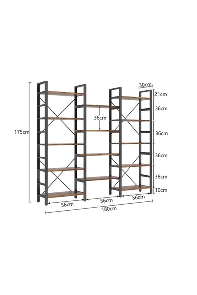 Zizuva Tasarım Ceviz Siyah Modern Kitaplık - Resim 6