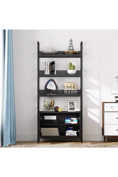 Zizuva Tasarım Dolaplı Siyah Kitaplık Modeli - Resim 2