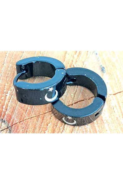 Çelik Çift Ayyıldız Figürlü Unisex Küpe ürün görseli 1