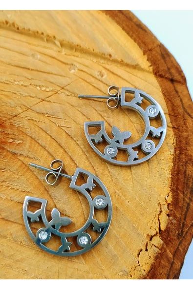 Gümüş Renk Figürlü Çelik  Küpe ürün görseli 1