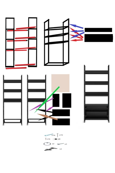Zizuva Tasarım Dolaplı Siyah Kitaplık Modeli - Resim 5