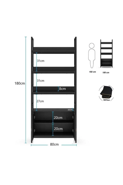 Zizuva Tasarım Dolaplı Siyah Kitaplık Modeli - Resim 6