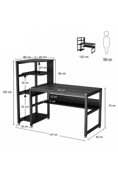 Zizuva Tasarım Kitaplıklı Modern Beyaz Çalışma Masası - Resim 6