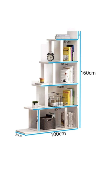 Zizuva Tasarım Beyaz Dekoratif Köşe Kitaplık - Resim 2