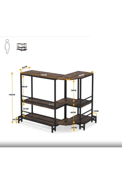 Zizuva Tasarım L Model Çok Amaçlı Düzenleyici Bar Masası - Resim 7