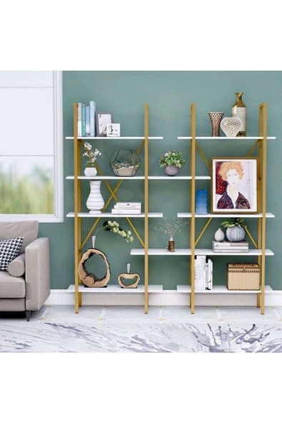 Zizuva Tasarım Gold&beyaz Kitaplık - 3