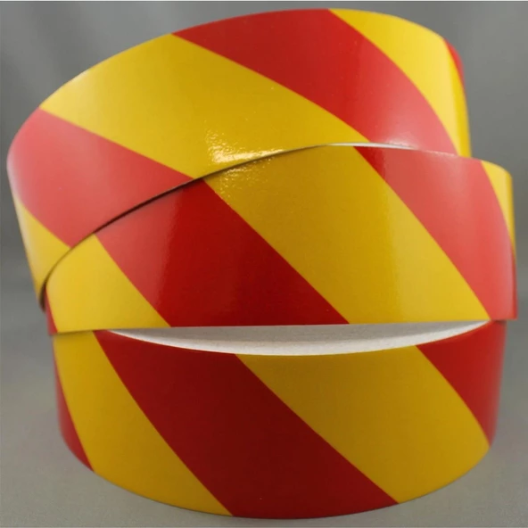 Reflektörlü Yapışkanlı Parlayan Fosfor Sarı Kırmızı Reflektif Düz Şerit Bant 5 cm 5 Mt İkaz Bandı - 6