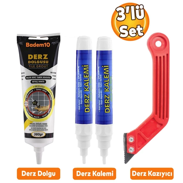 Faynas Beyaz Derz Yenileme Seti 380 Gr Derz Dolgu + Derz Kazıyıcı + 2'li Derz Kalemi (3'lü Set)