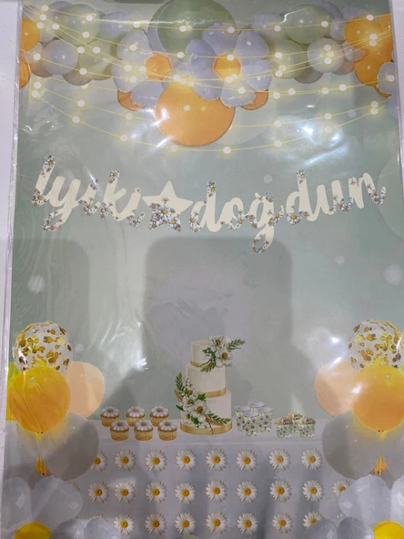 Papatya Temalı İyi Ki Doğdun Kaligrafi Banner 110x20 cm
