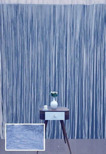 DÜZ İP MAVİ RUSTİK EN 100 CM BOY 210 CM HAZIR İP PERDE - Resim 7