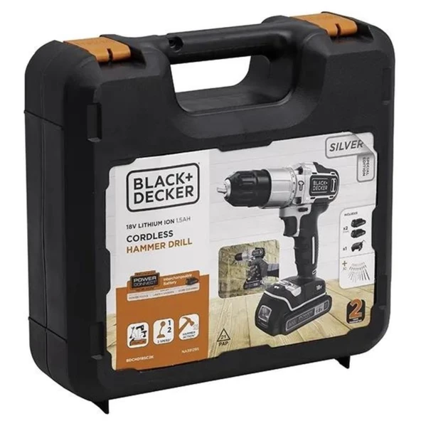 Black&Decker Silver Çift Akülü Darbeli Matkap Seti 18V 2x1.5 Amper BDCHD18SC2K-QW - 5