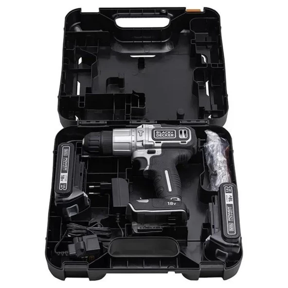 Black&Decker Silver Çift Akülü Darbeli Matkap Seti 18V 2x1.5 Amper BDCHD18SC2K-QW - 4