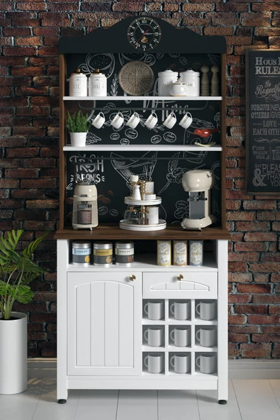 Boyut Mobilya Kahve Köşesi, Kapaklı Ve Çekmeceli, Bardaklık Bölmeli Çok Amaçlı Dolap - 2