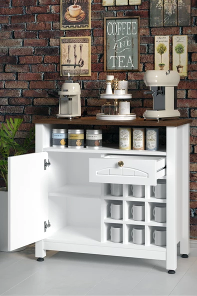 Boyut Mobilya Kahve Köşesi, Kapaklı ve Çekmeceli, Bardaklık Bölmeli Çok Amaçlı Dolap - 4