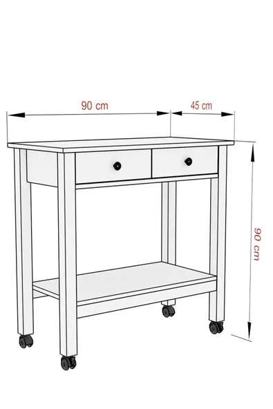 Boyut Mobilya Servant, 2 Çekmeceli, Tekerlekli Servis Sehpası, Kahve Köşesi - 3