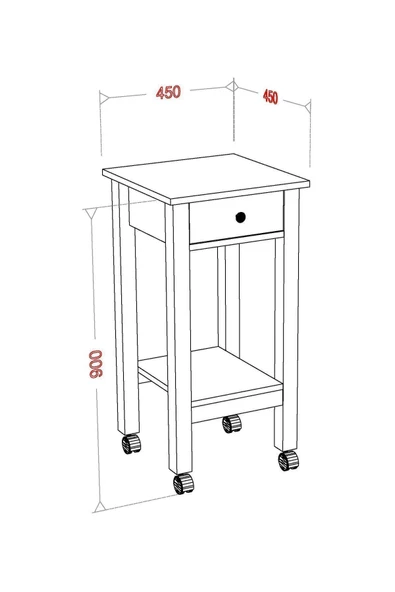 Boyut Mobilya Tek Çekmeceli, Tekerlekli Dekoratif Servis Sehpası, Servant - 4