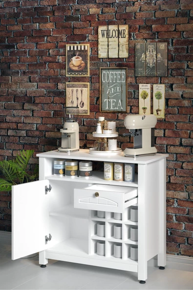 Boyut Mobilya Kahve Köşesi, Kapaklı Ve Çekmeceli, Bardaklık Bölmeli Çok Amaçlı Dolap - 4