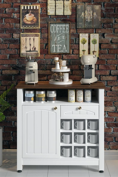 Boyut Mobilya Kahve Köşesi, Kapaklı ve Çekmeceli, Bardaklık Bölmeli Çok Amaçlı Dolap - 2