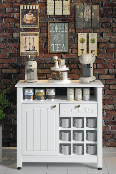 Boyut Mobilya Kahve Köşesi, Kapaklı Ve Çekmeceli, Bardaklık Bölmeli Çok Amaçlı Dolap - 2