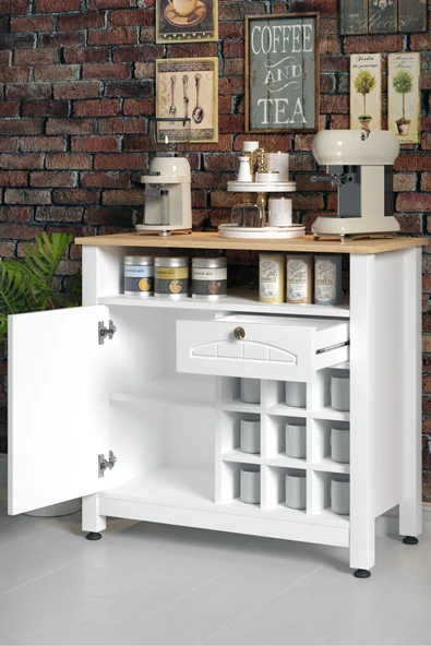 Boyut Mobilya Kahve Köşesi, Kapaklı ve Çekmeceli, Bardaklık Bölmeli Çok Amaçlı Dolap - 4