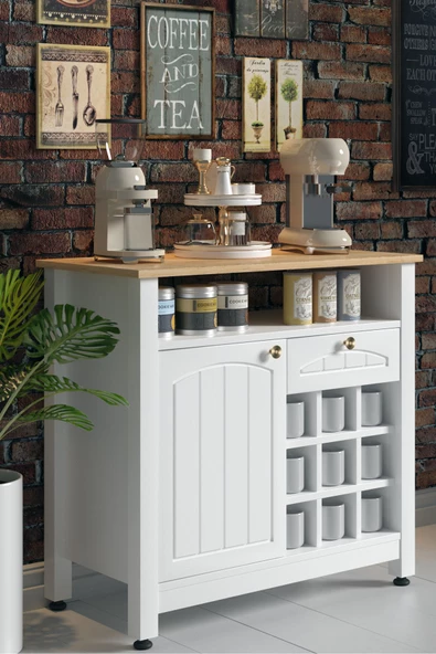 Boyut Mobilya Kahve Köşesi, Kapaklı ve Çekmeceli, Bardaklık Bölmeli Çok Amaçlı Dolap