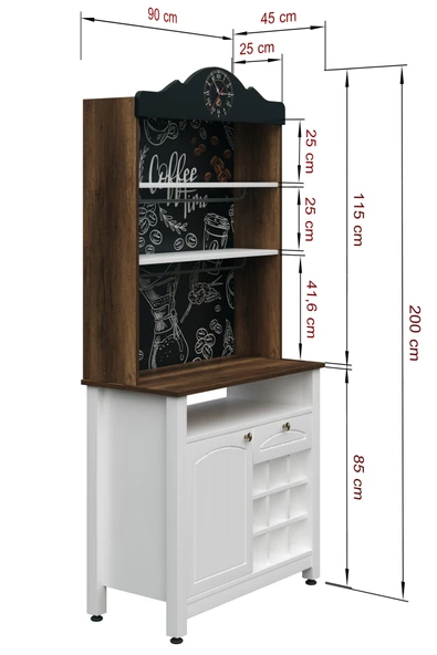 Boyut Mobilya Kahve Köşesi, Kapaklı Ve Çekmeceli, Bardaklık Bölmeli Çok Amaçlı Dolap - 5