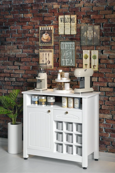 Boyut Mobilya Kahve Köşesi, Kapaklı Ve Çekmeceli, Bardaklık Bölmeli Çok Amaçlı Dolap - 3