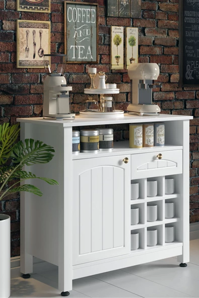 Boyut Mobilya Kahve Köşesi, Kapaklı Ve Çekmeceli, Bardaklık Bölmeli Çok Amaçlı Dolap