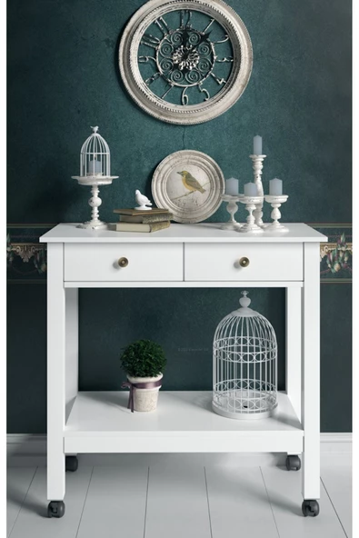 Boyut Mobilya Servant, 2 Çekmeceli, Tekerlekli Servis Sehpası, Kahve Köşesi