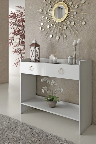 Boyut Mobilya 2 Kapaklı, Sabit Ayaklı, Dekoratif Dresuar (90 CM)