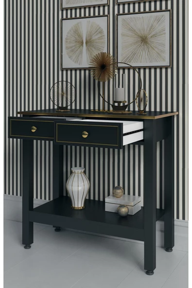 Boyut Mobilya 2 Çekmeceli, Sabit Ayaklı, Dekoratif Siyah Dresuar, Konsol - 3