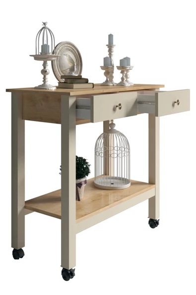 Boyut Mobilya Servant, 2 Çekmeceli, Tekerlekli Servis Sehpası, Kahve Köşesi - 3