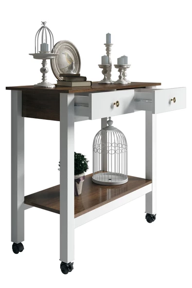 Boyut Mobilya Servant, 2 Çekmeceli, Tekerlekli Servis Sehpası, Kahve Köşesi - 3