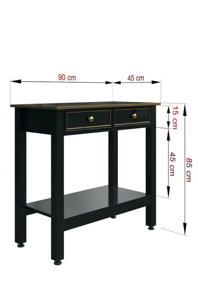 Boyut Mobilya 2 Çekmeceli, Sabit Ayaklı, Dekoratif Siyah Dresuar, Konsol - 4