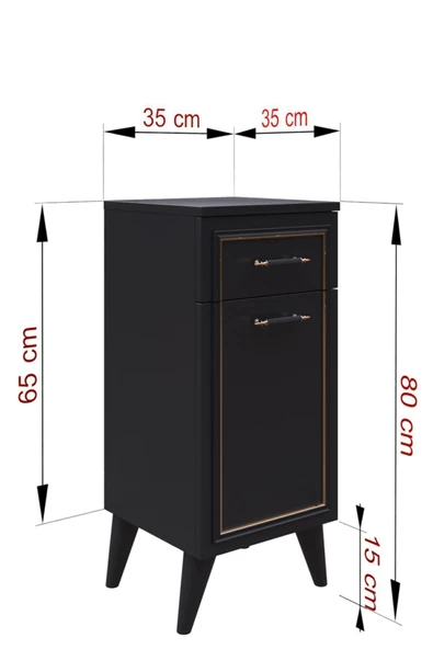 Boyut Mobilya Çekmeceli, Raflı Ayaklı Dekoratif Siyah Komodin, Şifonyer - 4