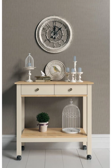 Boyut Mobilya Servant, 2 Çekmeceli, Tekerlekli Servis Sehpası, Kahve Köşesi