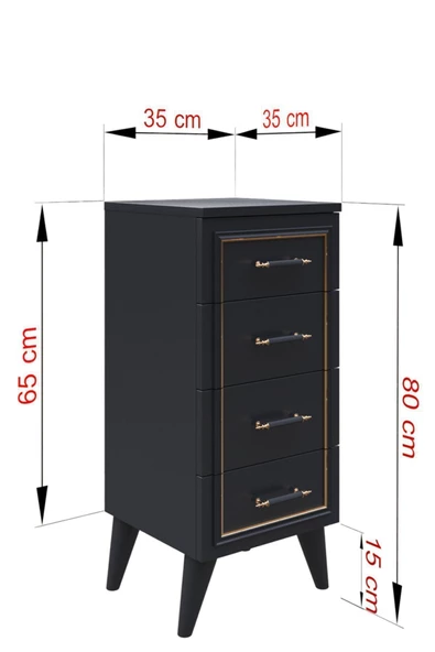 Boyut Mobilya 4 Çekmeceli, Ayaklı Dekoratif Siyah Şifonyer - 4