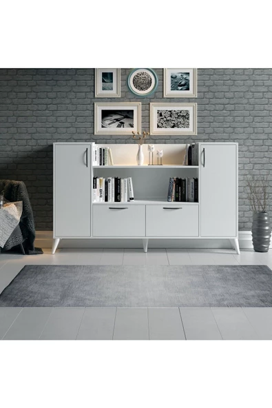 Boyut Mobilya 4 Kapaklı 10 Bölmeli Ayaklı Dekoratif Kitaplık, Konsol - 2