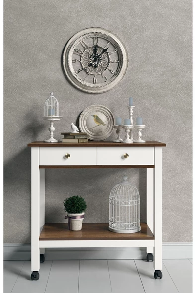 Boyut Mobilya Servant, 2 Çekmeceli, Tekerlekli Servis Sehpası, Kahve Köşesi