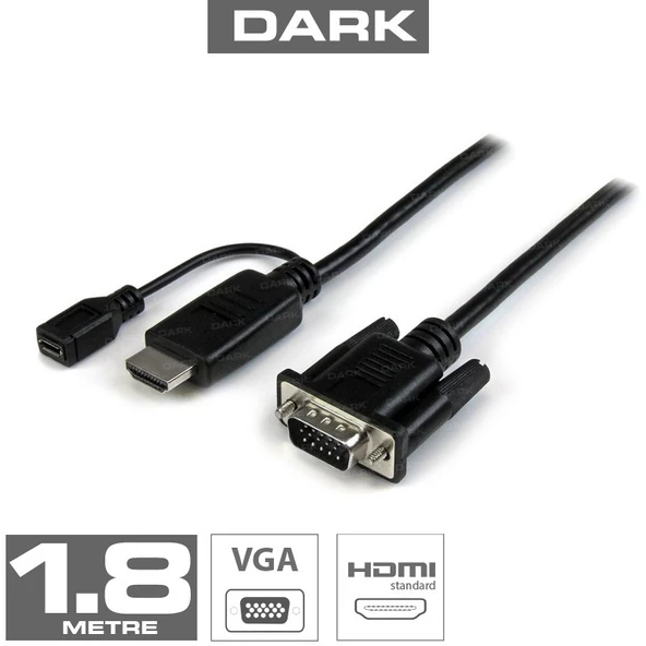 DARK 1.8metre DK-HD-AHDMIXVGAL180 HDMI-VGA Dijital - Analog Dönüştürücü Kablo - 2