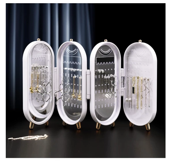 Beyaz 4 Parça Kolye Yüzük Küpe Takı Standı Aksesuar Takı Düzenleyici Organizeri - 2