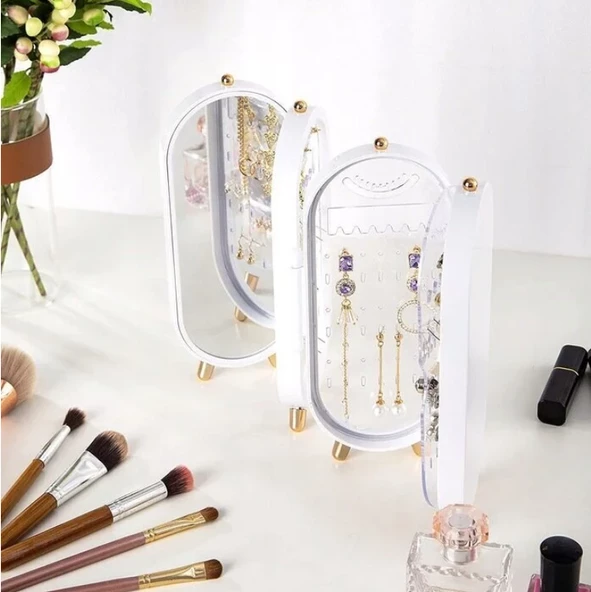 Beyaz 4 Parça Kolye Yüzük Küpe Takı Standı Aksesuar Takı Düzenleyici Organizeri - 4