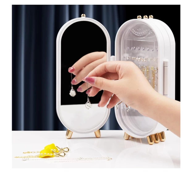 Beyaz 4 Parça Kolye Yüzük Küpe Takı Standı Aksesuar Takı Düzenleyici Organizeri - 3