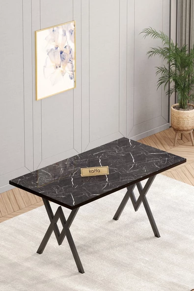 Kaffahome Will Serisi Siyah 70x120 Sabit Masa Sandalye Takımı , Mutfak Masa Takımı 4 Kahverengi Sandalye - 3