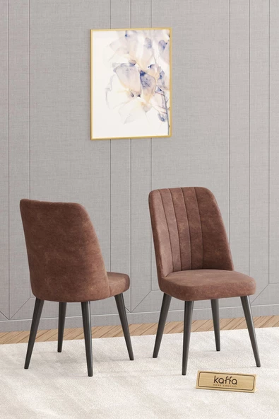 Kaffahome Will Serisi Siyah 70x120 Sabit Masa Sandalye Takımı , Mutfak Masa Takımı 4 Kahverengi Sandalye - 2