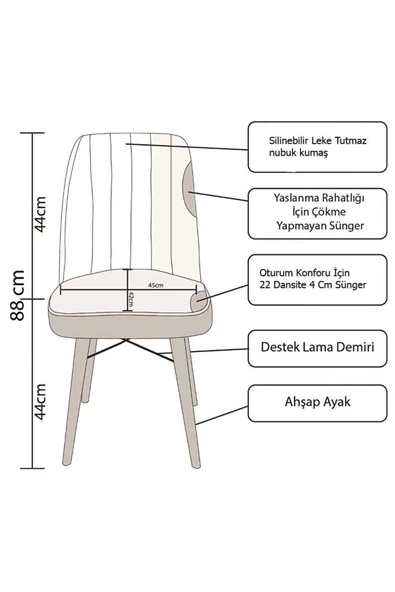 Kaffahome Comfy Sandalye , 1.sınıf Babyface Kumaş, Mutfak Sandalyesi 6 Adet Siyah Sandalye