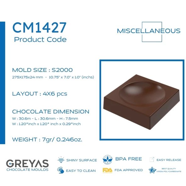 Polikarbon Kare Pralin Çikolata Kalıbı 5.5 gr | Cm-1427 - Resim 2