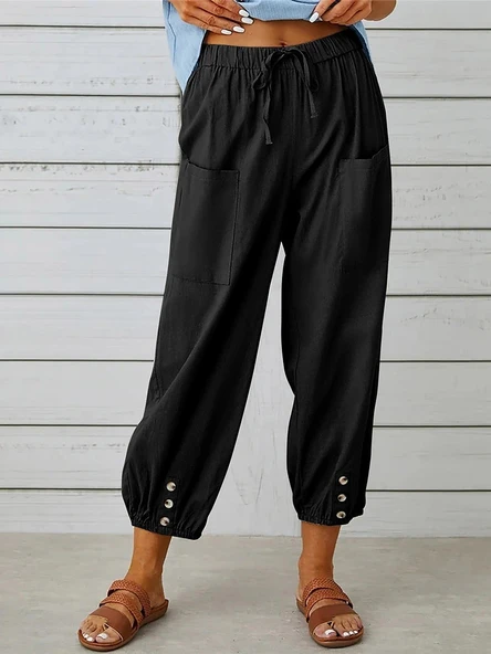 Keten Günlük Pantolon Beli Lastikli Bağcıklı ürün görseli 1