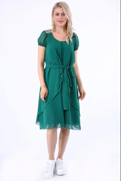 Günlük Yazlık Fırfır Detaylı Şifon Kadın Elbise - 3