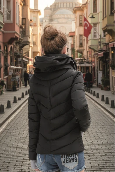 Günlük Su Geçirmez Kışlık Şişme Kadın Mont - Resim 3